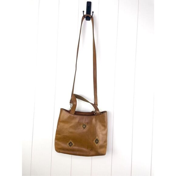 Rolf’s Tan Leather Crossbody Bag With Diamond Bead Design Boho Vintage - Picture 2 of 16